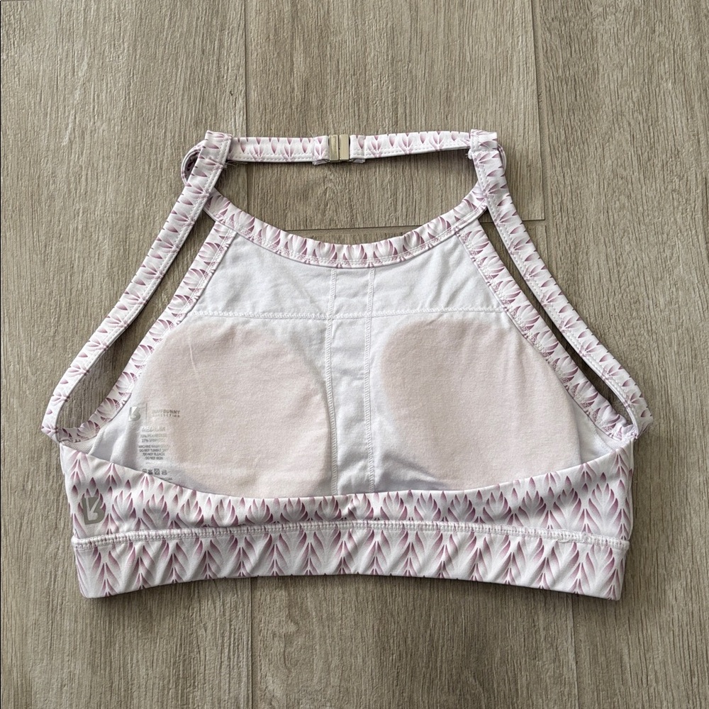 Buffbunny High Neck White & Purple Pink Geometric Pattern Sports Athletic Bra - Picture 6 of 7